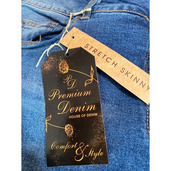 Premium Denim House Distressed Stretch Skinny Jeans Patchwork Legs Size 14 - Picture 11 of 11